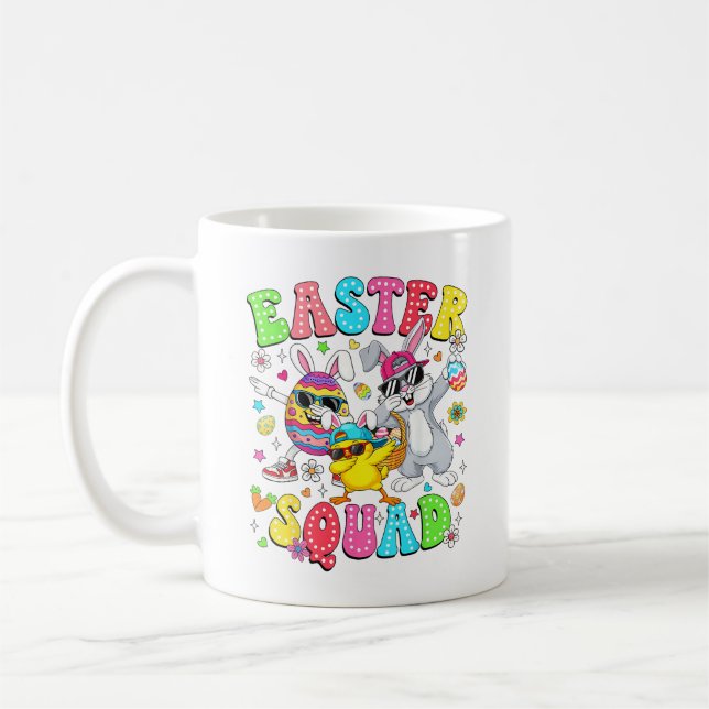 Groovy Funny Rabbit Egg Chick Easter Squad Day Men Coffee Mug (Left)