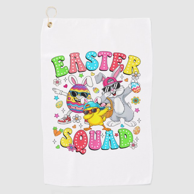 Groovy Funny Rabbit Egg Chick Easter Squad Day Men Golf Towel (Front)