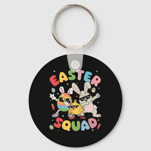 Groovy Funny Rabbit Egg Chick Easter Squad Day Men Key Ring (Front)