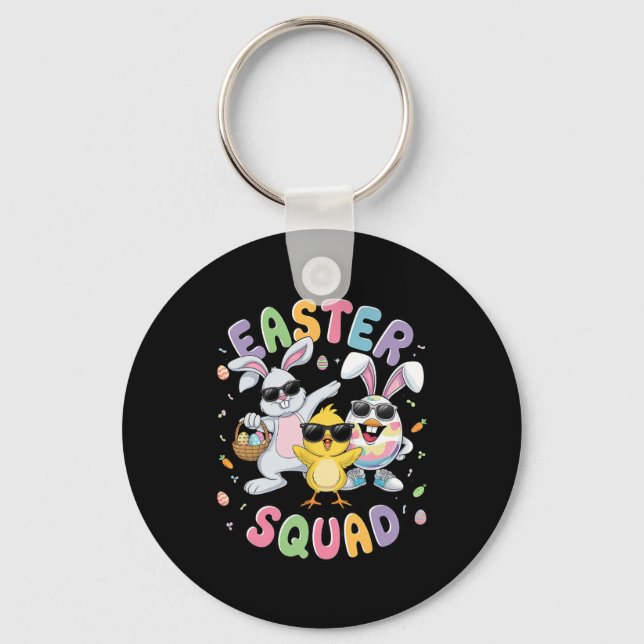 Groovy Funny Rabbit Egg Chick Easter Squad Day Men Key Ring (Front)