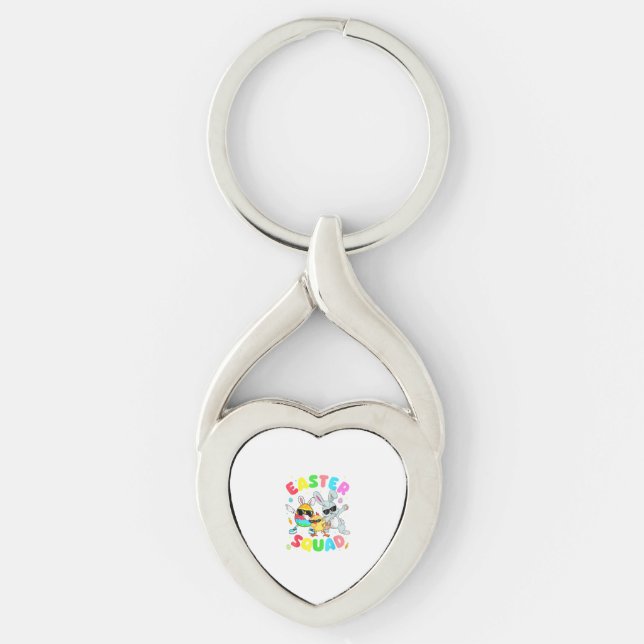 Groovy Funny Rabbit Egg Chick Easter Squad Day Men Key Ring (Front)