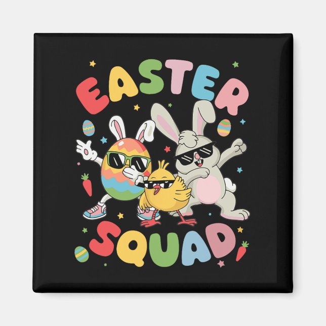 Groovy Funny Rabbit Egg Chick Easter Squad Day Men Magnet (Front)