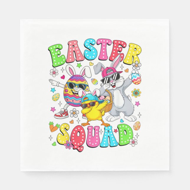 Groovy Funny Rabbit Egg Chick Easter Squad Day Men Napkin (Front)
