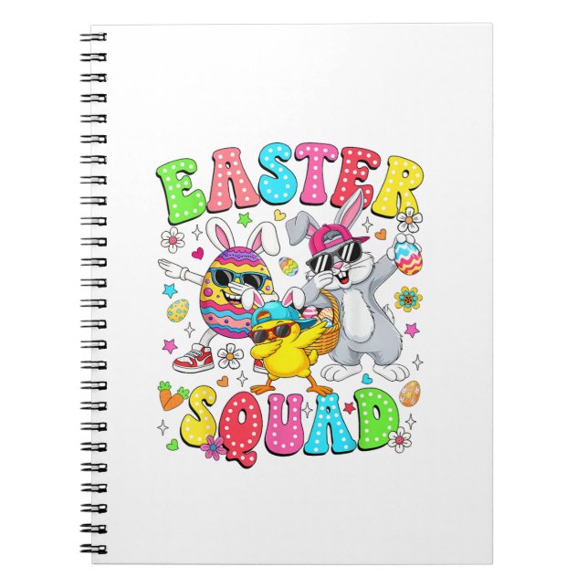 Groovy Funny Rabbit Egg Chick Easter Squad Day Men Notebook (Front)