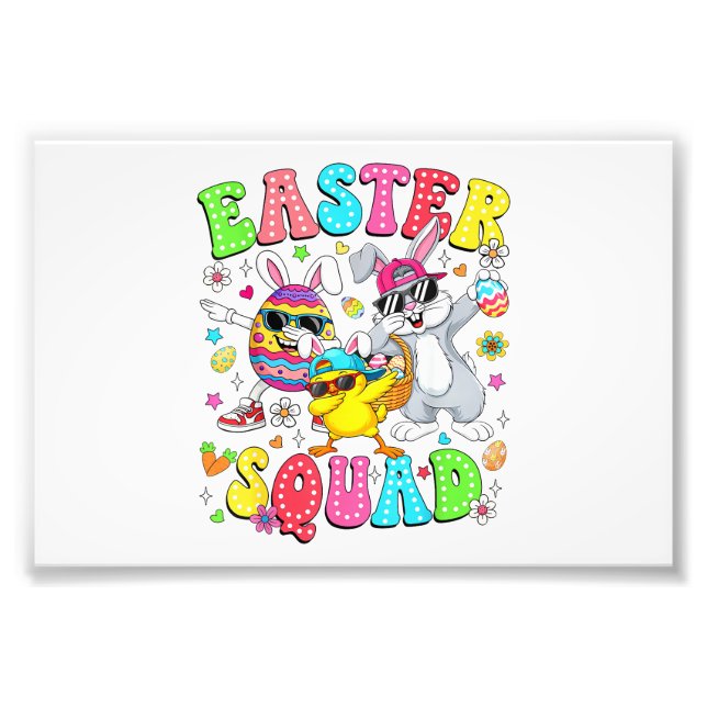 Groovy Funny Rabbit Egg Chick Easter Squad Day Men Photo Print (Front)