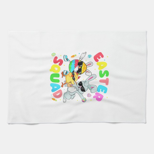 Groovy Funny Rabbit Egg Chick Easter Squad Day Men Tea Towel (Horizontal)