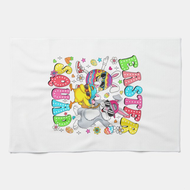 Groovy Funny Rabbit Egg Chick Easter Squad Day Men Tea Towel (Horizontal)