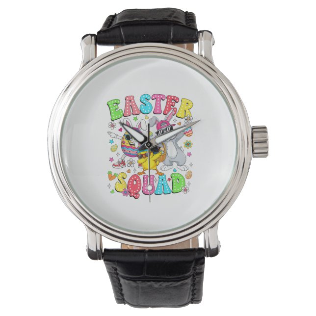 Groovy Funny Rabbit Egg Chick Easter Squad Day Men Watch (Front)