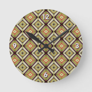 Groovy Geometric Warm Tones  Round Clock