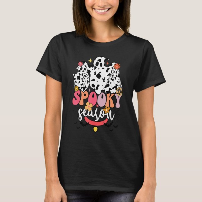Groovy Ghost Dog Spooky Season Halloween Dalmatian T-Shirt (Front)