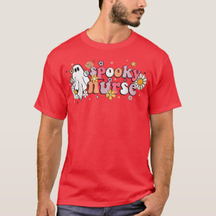 Groovy Ghost Halloween Floral Spooky Nurse T-Shirt