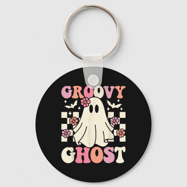 Groovy Ghost Halloween Ghost Costume Retro Groovy  Key Ring (Front)