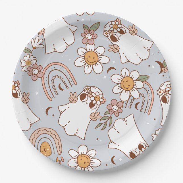 Groovy Ghost Halloween Paper Plate (Front)