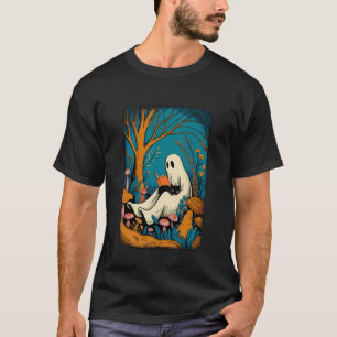 Groovy Ghost Reading Book Black Cat Halloween Ghos T-Shirt