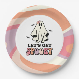 groovy Ghost retro Halloween Birthday Paper Plate