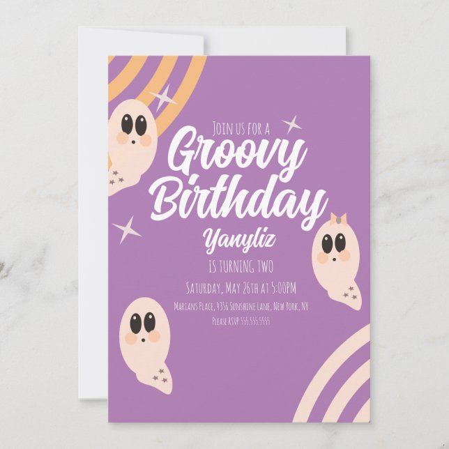 Groovy Ghost Retro Halloween Birthday Party Invitation (Front)