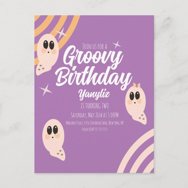 Groovy Ghost Retro Halloween Birthday Postcard (Front)
