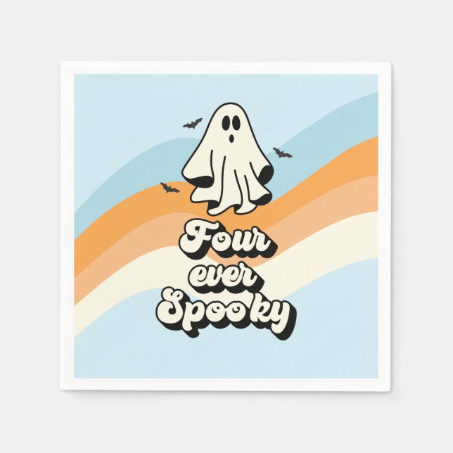 groovy Ghost retro Halloween Four Ever Spooky Napkin (Front)