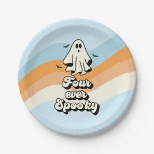 groovy Ghost retro Halloween Four Ever Spooky Paper Plate