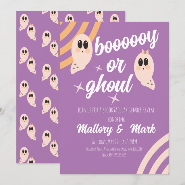 Groovy Ghost Retro Halloween Gender Reveal  Invitation (Front/Back)