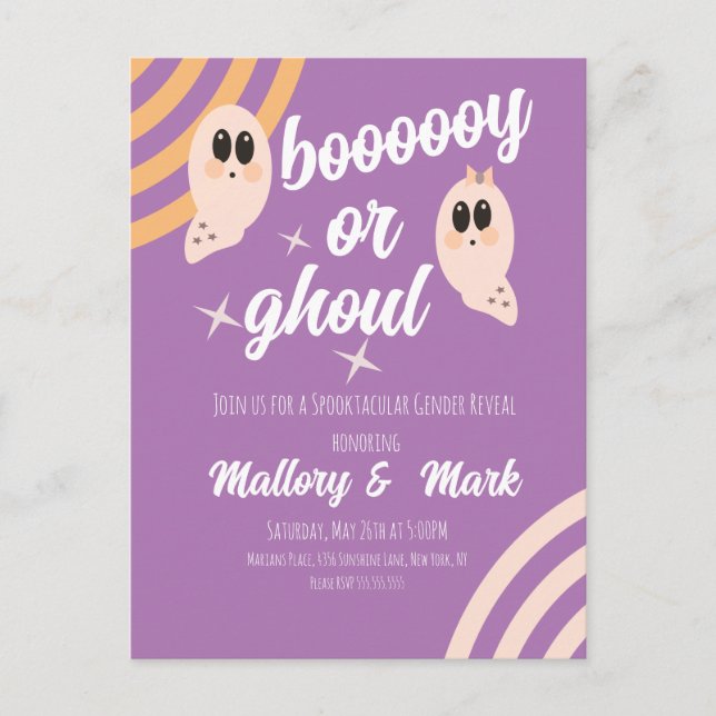 Groovy Ghost Retro Halloween Gender Reveal   Postcard (Front)