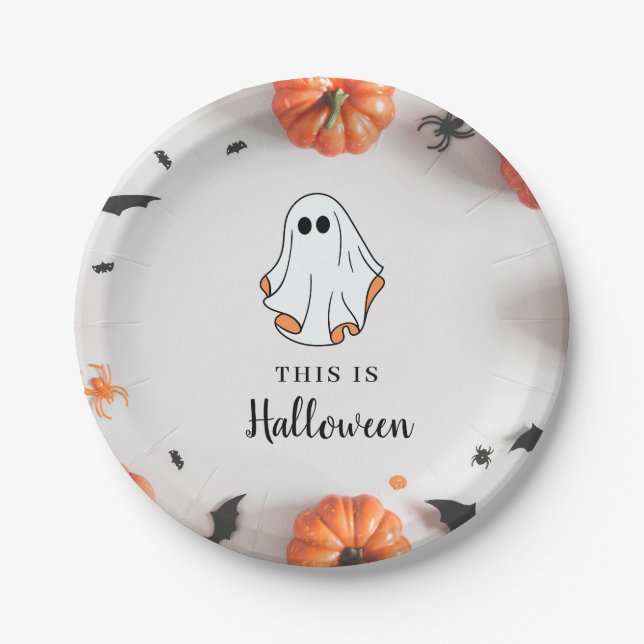 Groovy Ghost retro Halloween  Paper Plate (Front)