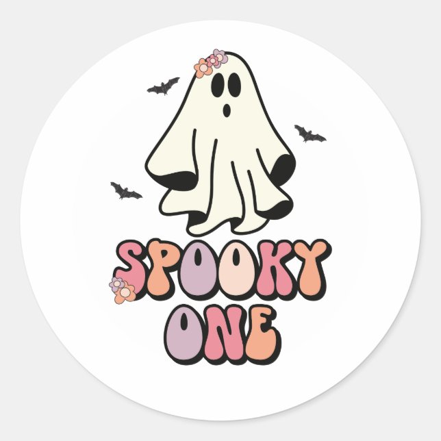 groovy Ghost retro Halloween Spooky One Birthday Classic Round Sticker (Front)