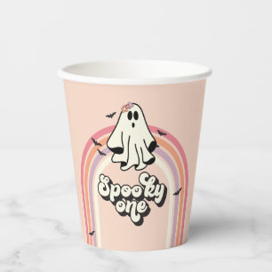 groovy Ghost retro Halloween Spooky One Birthday Paper Cups
