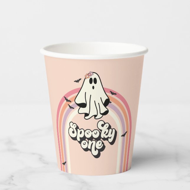 groovy Ghost retro Halloween Spooky One Birthday Paper Cups (Front)