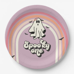 groovy Ghost retro Halloween Spooky One Birthday Paper Plate