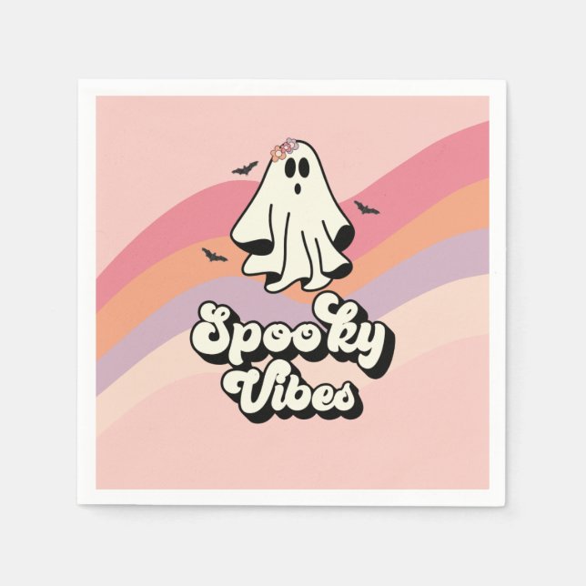 groovy Ghost retro Halloween Spooky Vibes Birthday Napkin (Front)