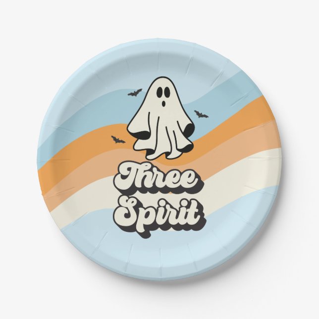 groovy Ghost retro Halloween Three Spirit Paper Plate (Front)