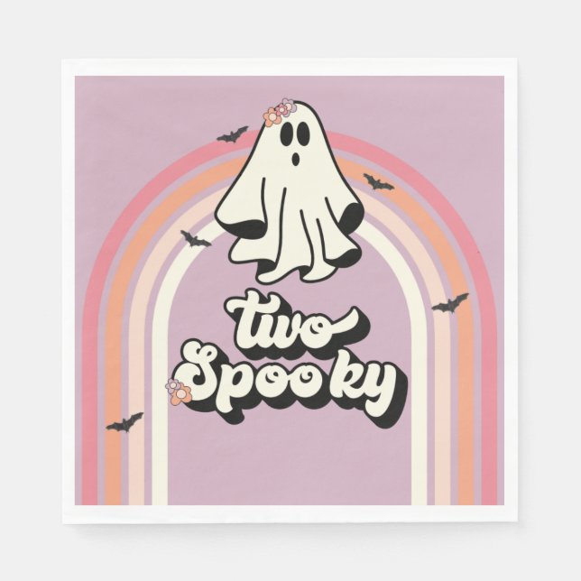 groovy Ghost retro Halloween Two Spooky Birthday Napkin (Front)