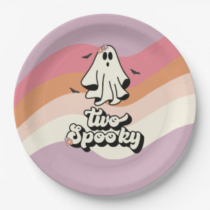 groovy Ghost retro Halloween Two Spooky Birthday Paper Plate