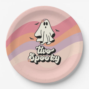 groovy Ghost retro Halloween Two Spooky Birthday Paper Plate