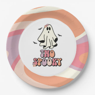 groovy Ghost retro Halloween Two Spooky Birthday Paper Plate