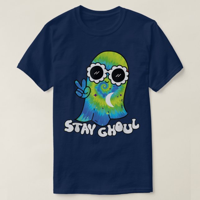 Groovy Ghost Stay Ghoul Tie Dye Peace Sign Hallowe T-Shirt (Design Front)