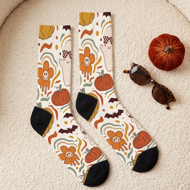 Groovy Ghosts Pattern Halloween Crew Socks (Creator Uploaded)