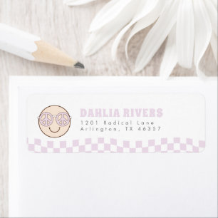 Groovy Girl Checkered Happy Face   Return Address Label