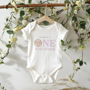 Groovy Girl Chequered Happy Face   1st Birthday Baby Bodysuit