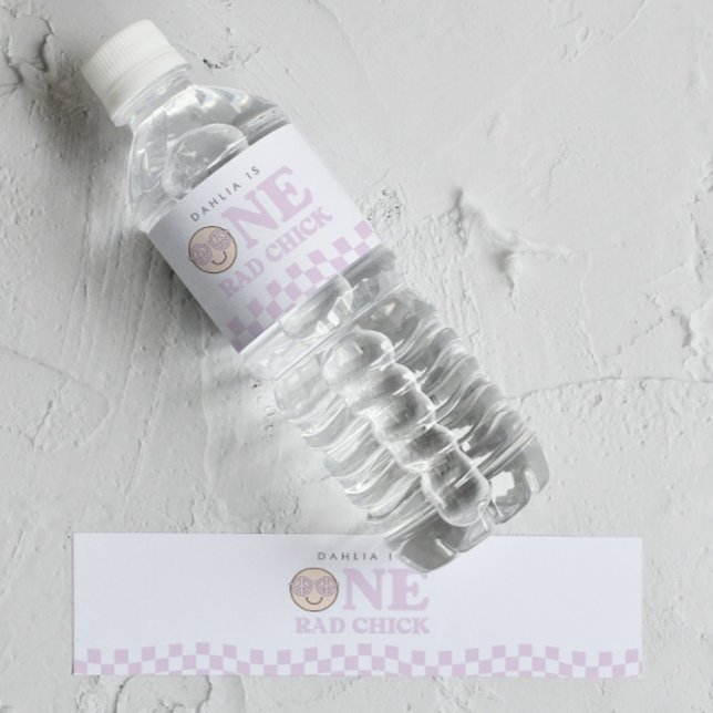 Groovy Girl Chequered Happy Face | 1st Birthday Water Bottle Label (Creator Uploaded)