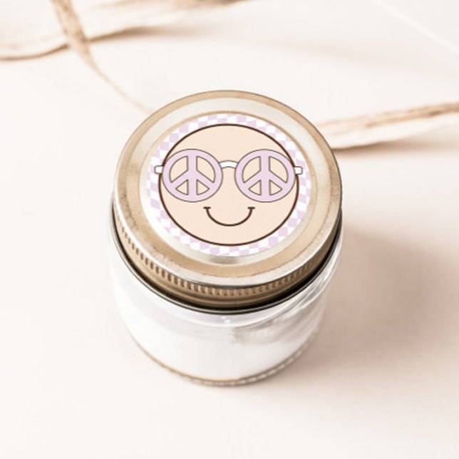 Groovy Girl Chequered Happy Face | Birthday Classic Round Sticker (Creator Uploaded)