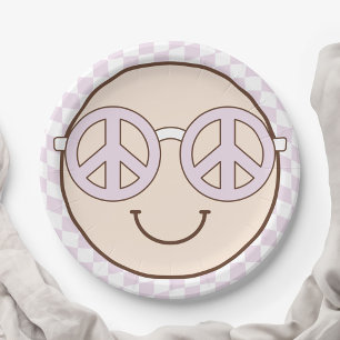 Groovy Girl Chequered Happy Face   Birthday Paper Plate
