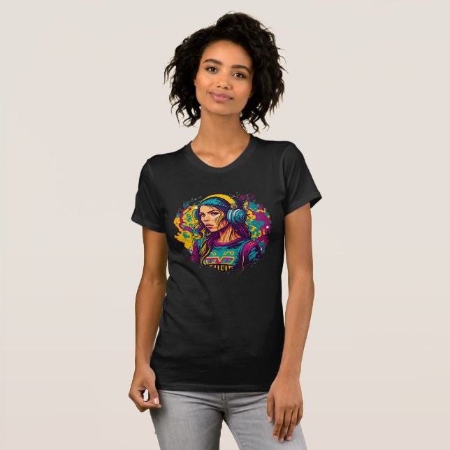 Groovy Girl Headphones - Retro Art  T-Shirt (Front Full)