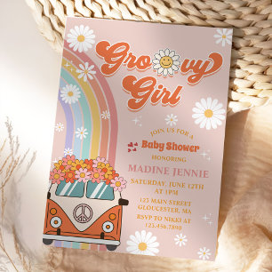 Groovy Girl Retro Rainbow Baby Shower Party Invitation