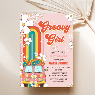 Groovy Girl Retro Rainbow Baby Shower Party Invitation