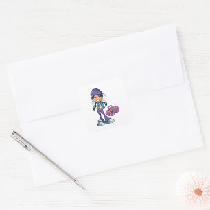 Groovy Girl With A Stereo Square Sticker