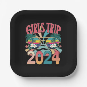Groovy Girls Trip 2024 Weekend Summer Beach Paper Plate