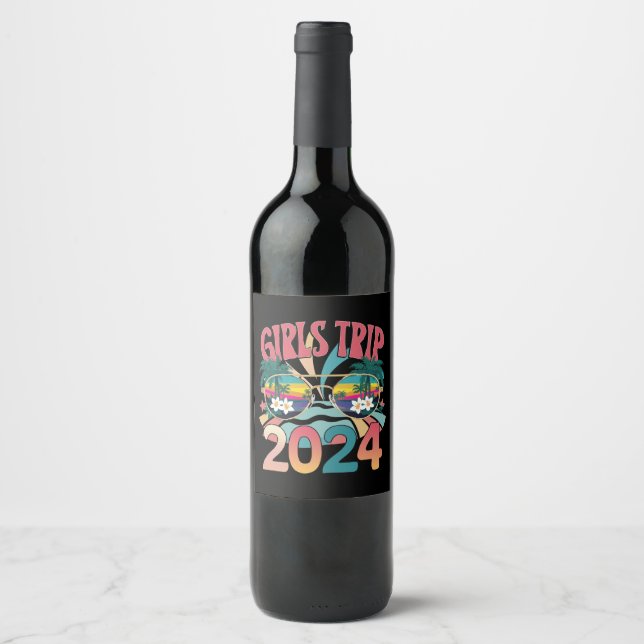 Groovy Girls Trip 2024 Weekend Summer Beach  Wine Label (Front)
