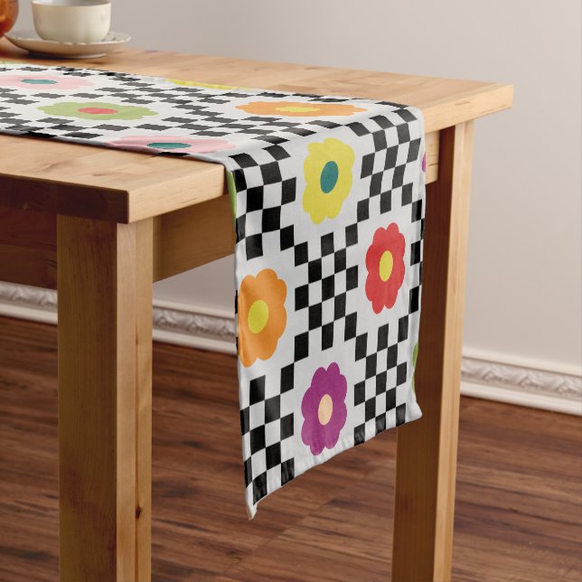 Groovy Girly Psychedelic Chequerboard, Y2K Short Table Runner (In Situ)